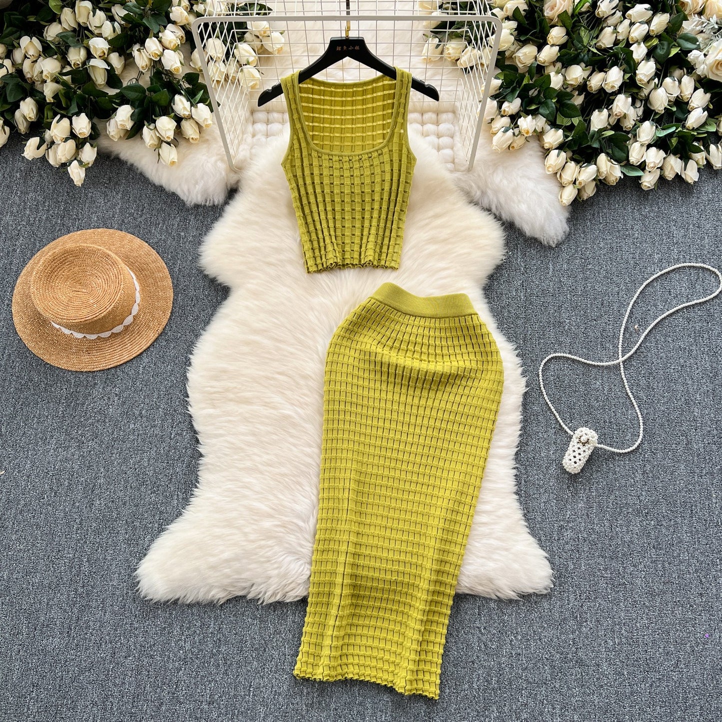 Knit Tank top and high waisted skirt two-piece set - Novalito