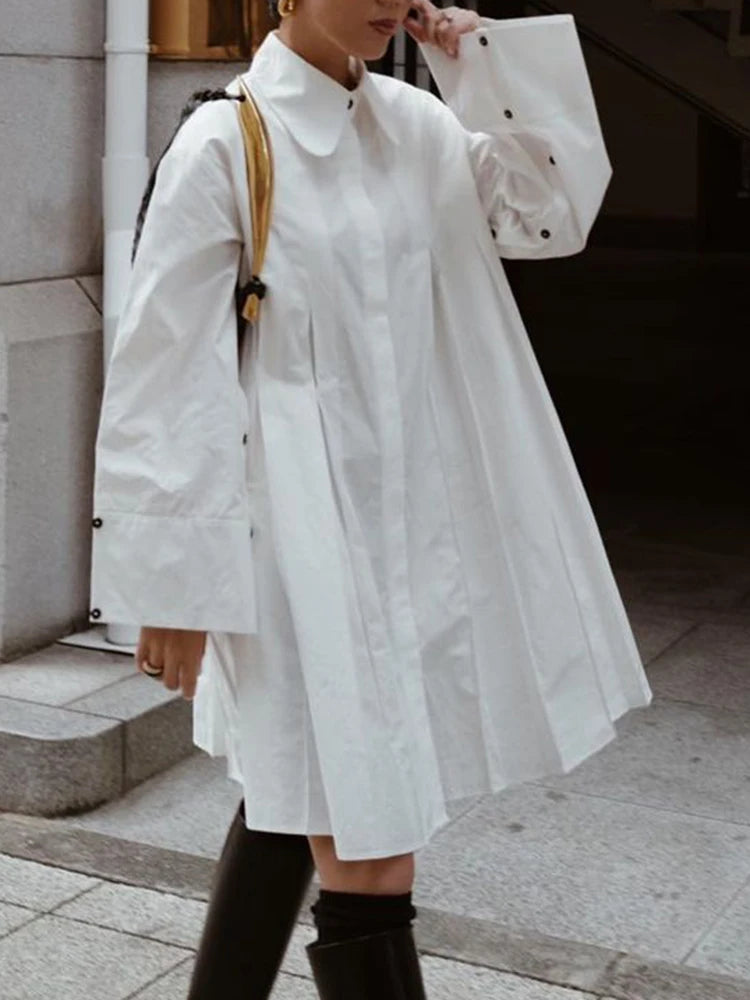 Loose Slit Long Sleeve Shirt Dress Lapel - Novalito