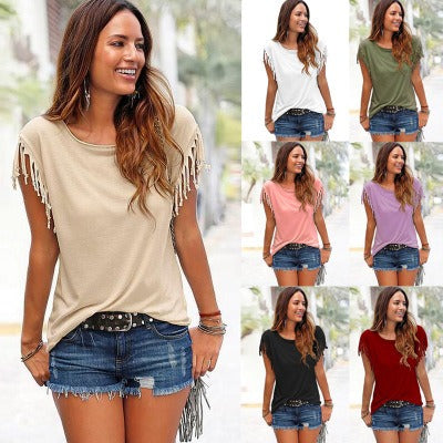 Short sleeved tassel top