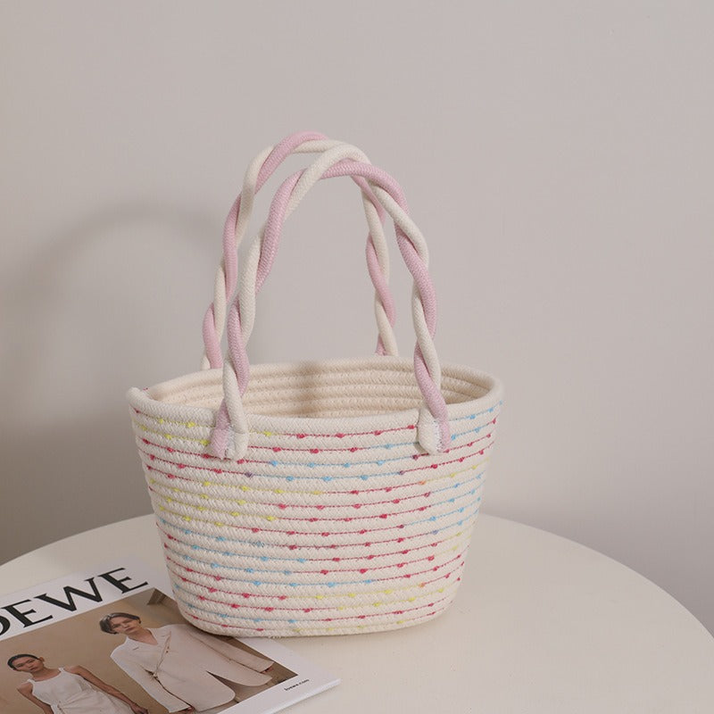 Pink Twist Portable Cotton Thread Woven Bag - Novalito