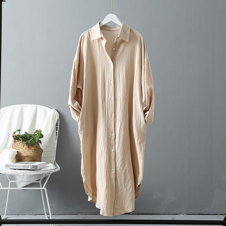 Long Cotton Loose Shirt Dress - Novalito