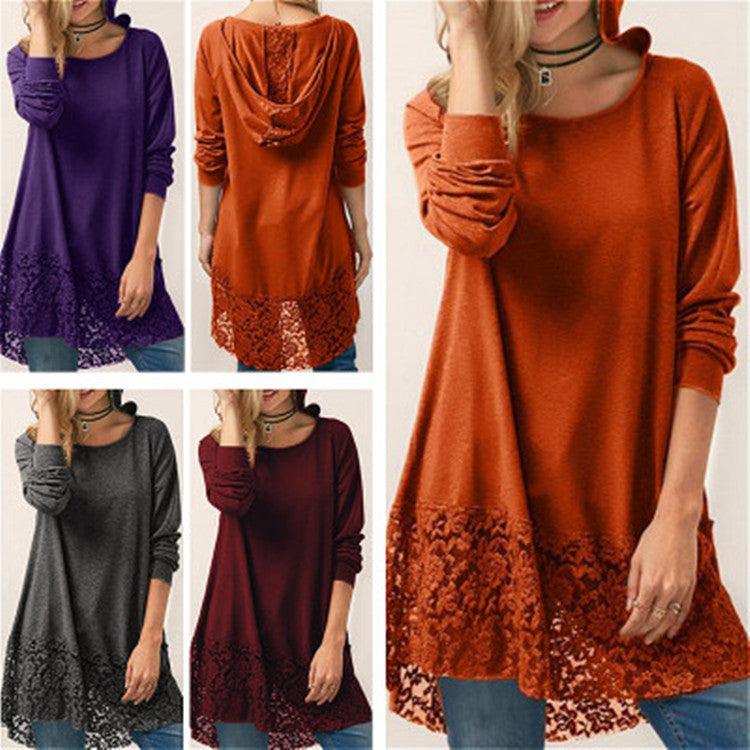 Autumn Long-Sleeved Autumn Lace T-Shirt - Novalito