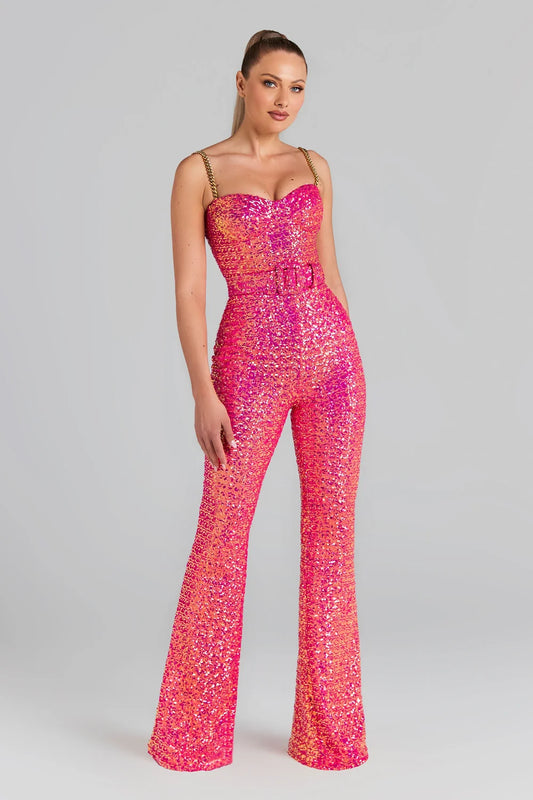 Sequin Suspender Wrap Long Jumpsuit - Novalito