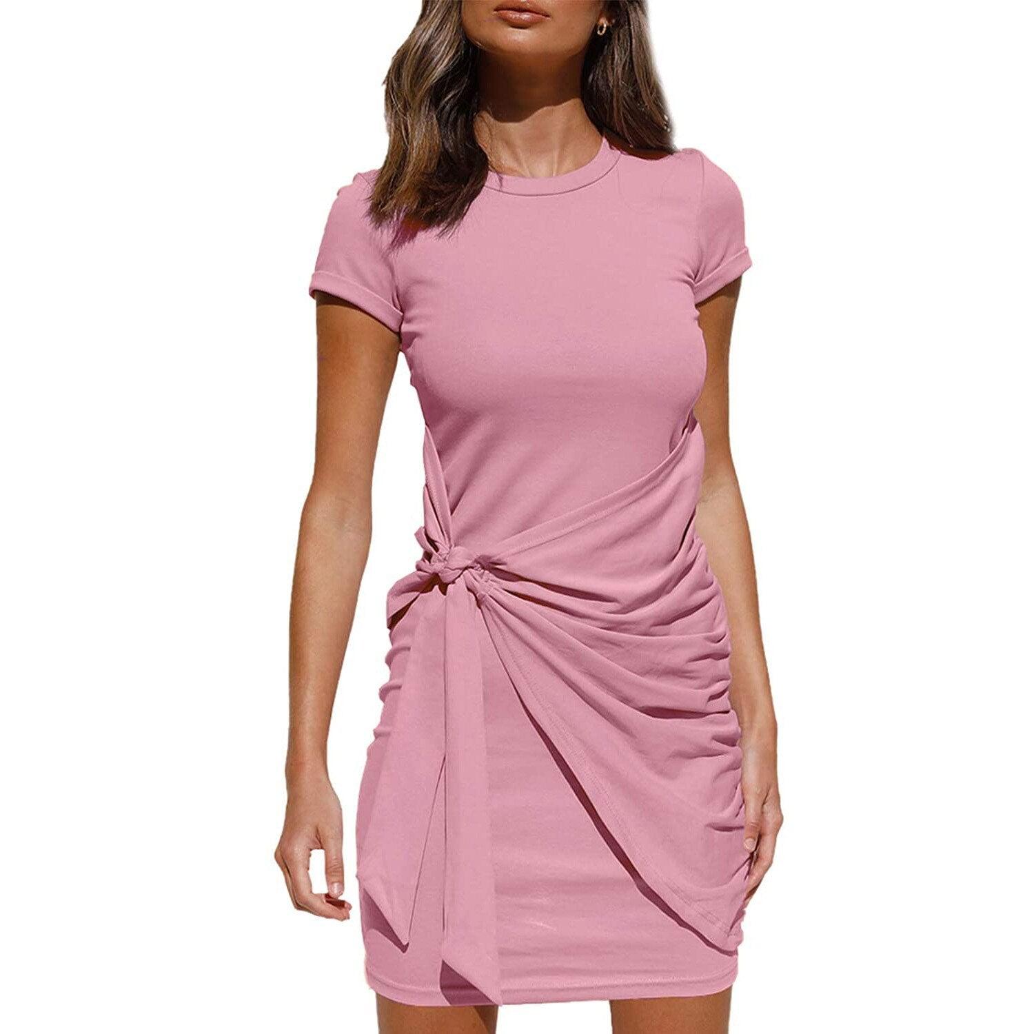 Self Tie Draped Summer T-Shirt Dress - Novalito