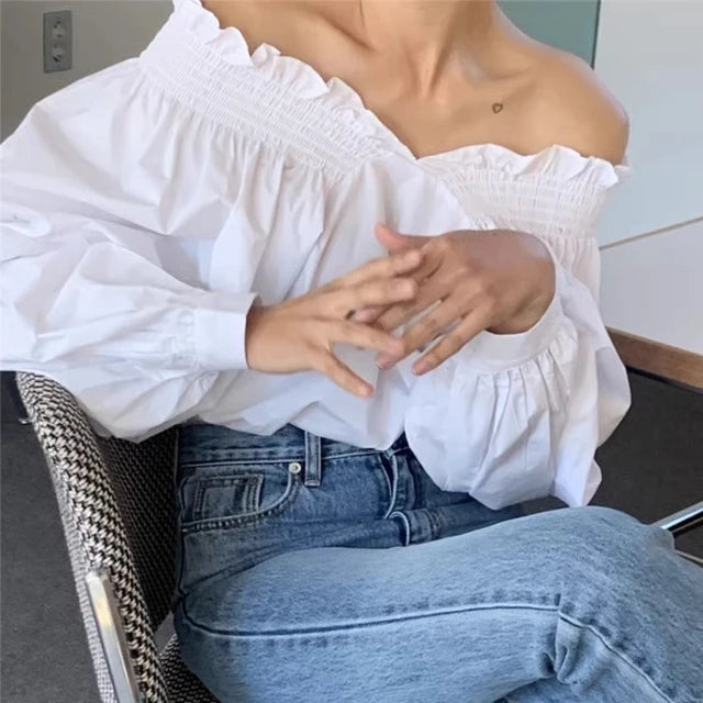 Long Sleeved Off Shoulder Lantern Blouse - Novalito