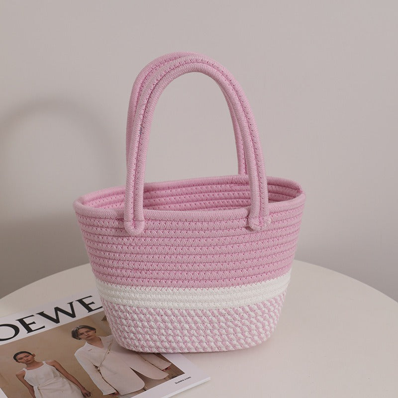 Pink Twist Portable Cotton Thread Woven Bag - Novalito