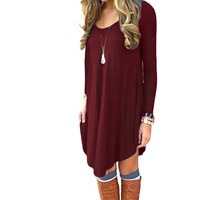 Long Sleeve Casual Loose T-Shirt Dress - Novalito