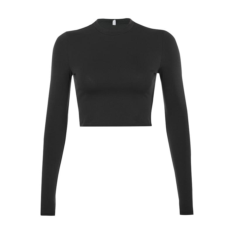 Long Sleeve Korean Crop Top T Shirt - Novalito