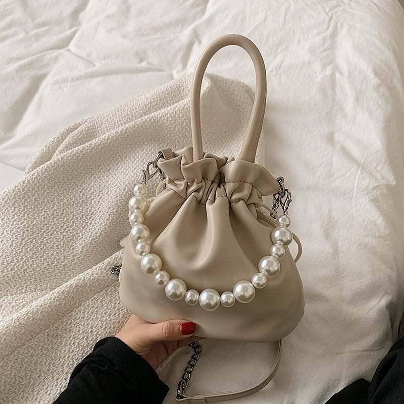 Pearl Chain Pleated Shoulder Handbag - Novalito