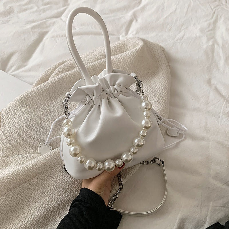 Pearl Chain Pleated Shoulder Handbag - Novalito