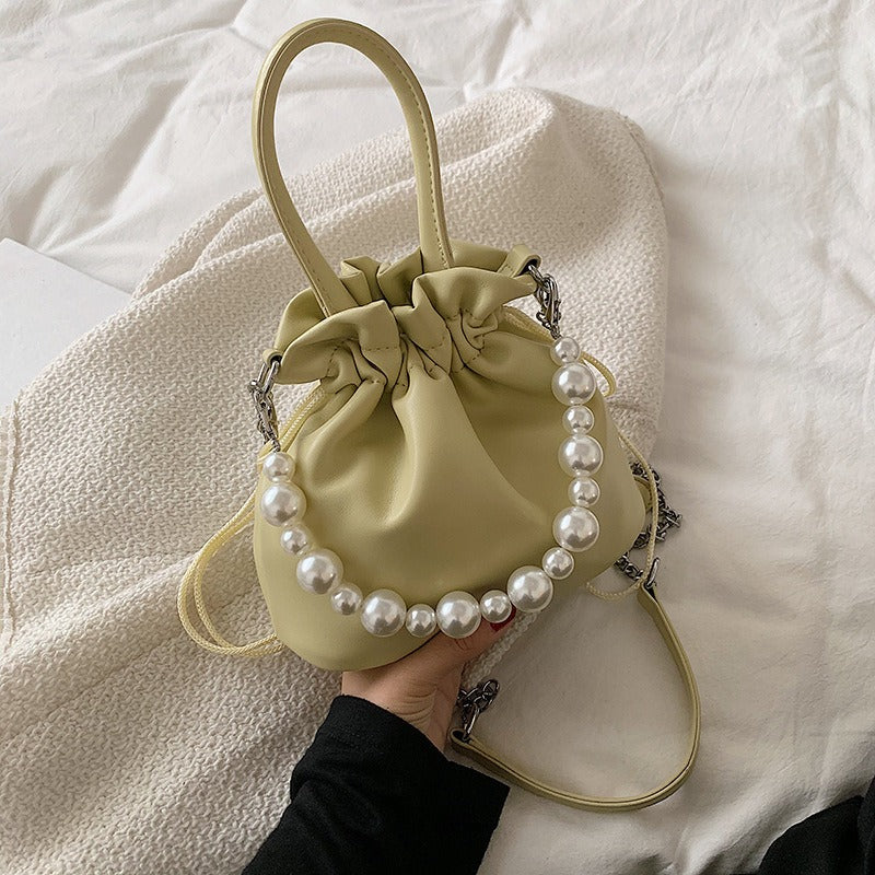 Pearl Chain Pleated Shoulder Handbag - Novalito