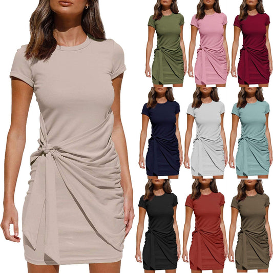 Self Tie Draped Summer T-Shirt Dress - Novalito