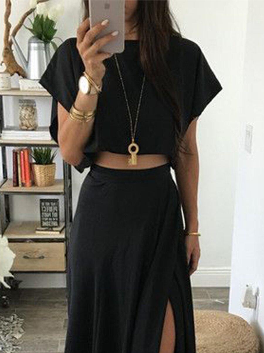 Casual T-Shirt And Slit Skirt Set - Novalito