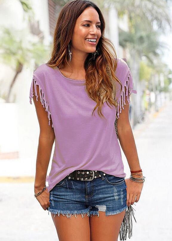 Short sleeved tassel top