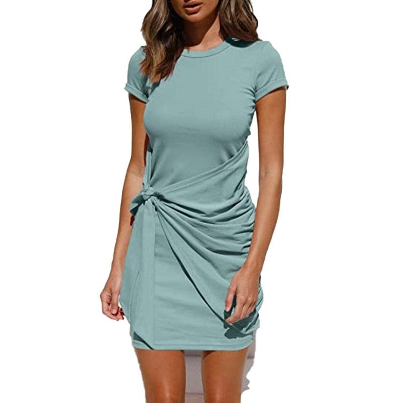 Self Tie Draped Summer T-Shirt Dress - Novalito