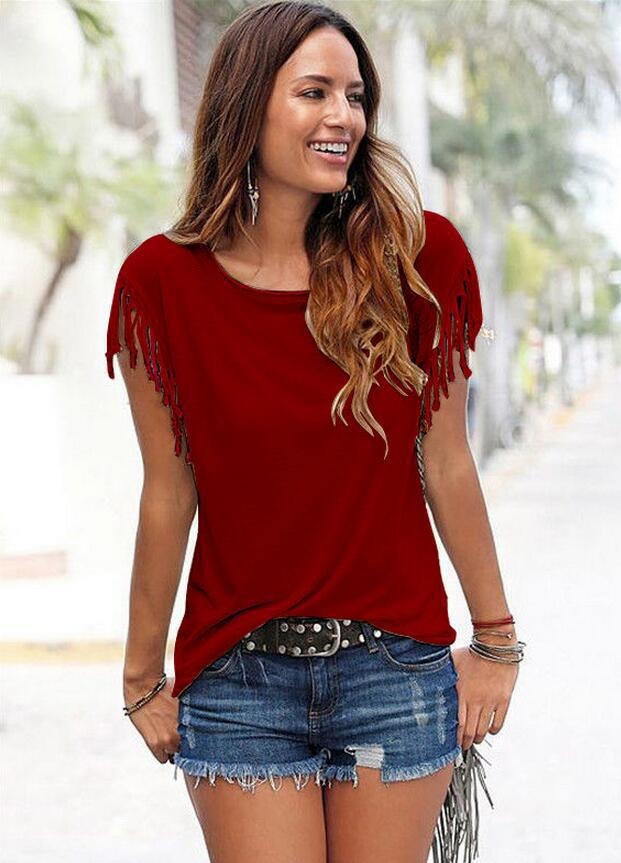 Short sleeved tassel top