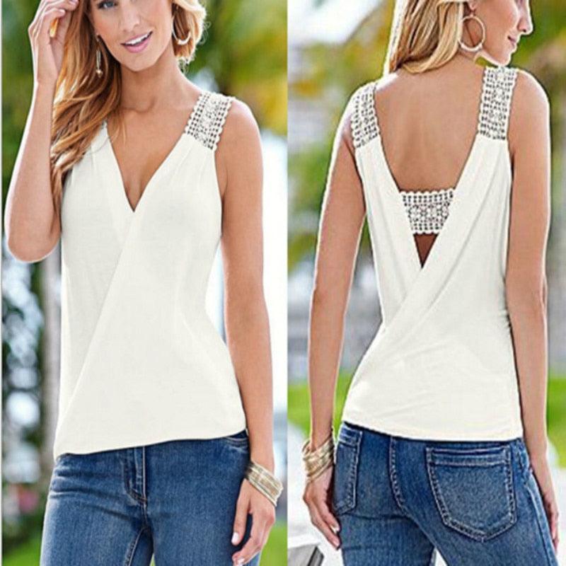 Casual Summer V-neck Tank Top Blouse - Novalito