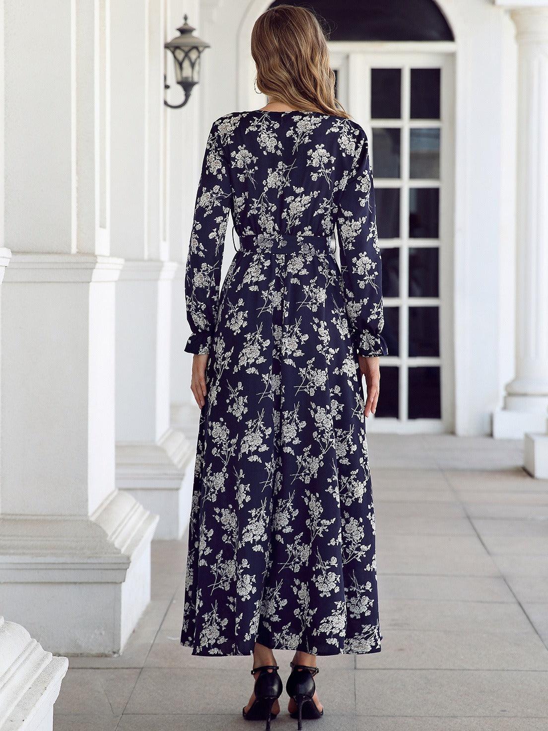 Floral V-neck long sleeved dress - Novalito