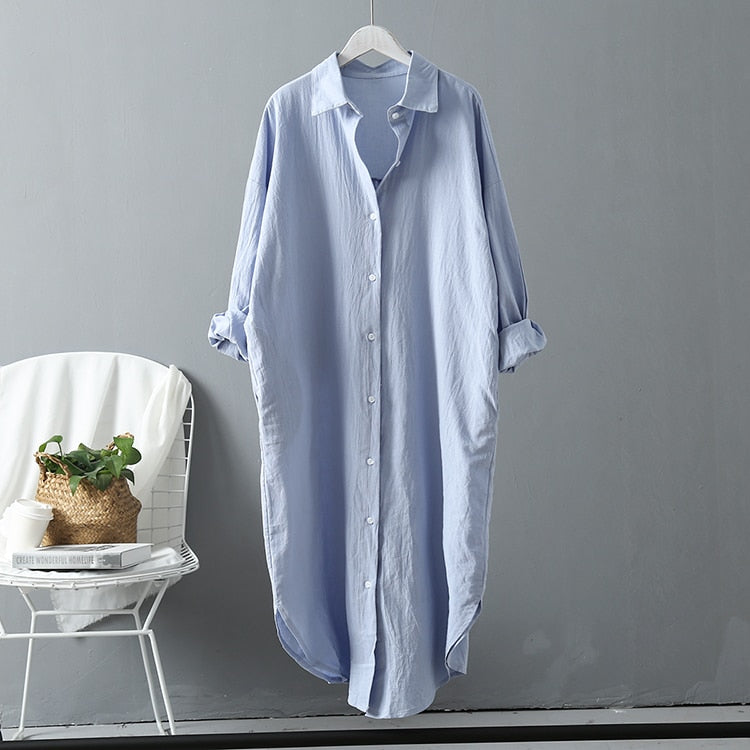 Long Cotton Loose Shirt Dress - Novalito