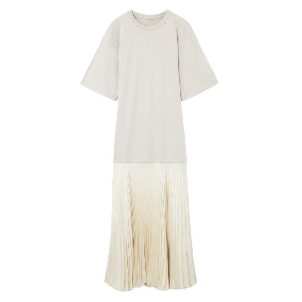 Casual pleated skirt patchwork T-shirt dress - Novalito