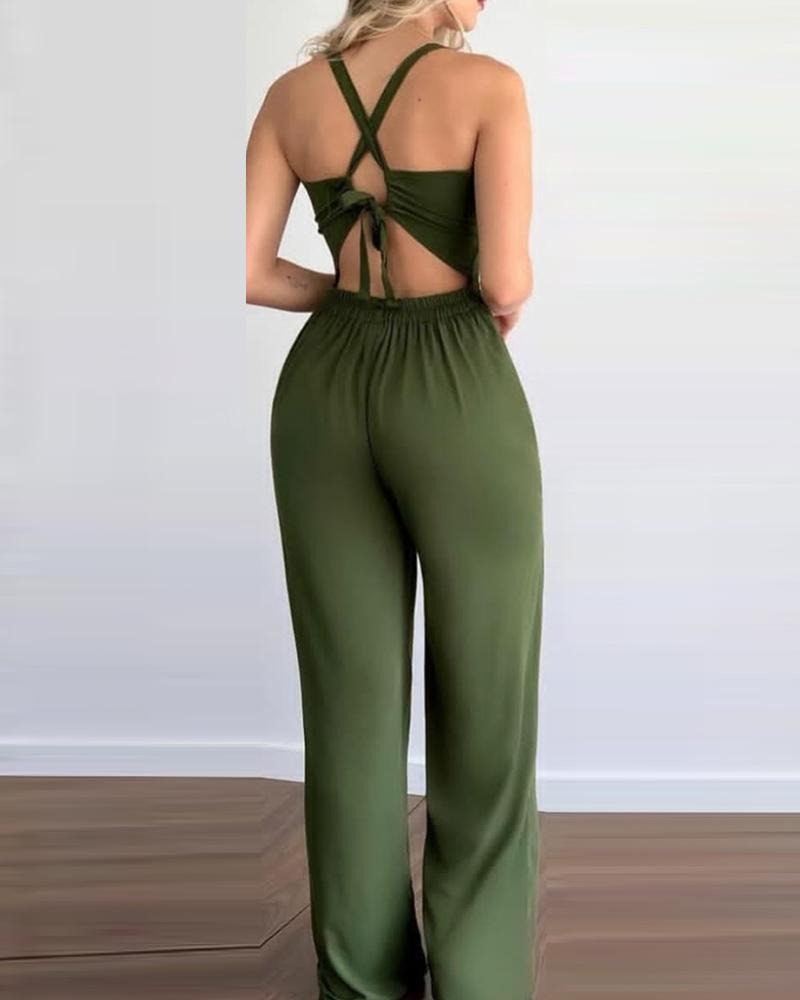 Hollowed out suspender slim fitting jumpsuit - Novalito