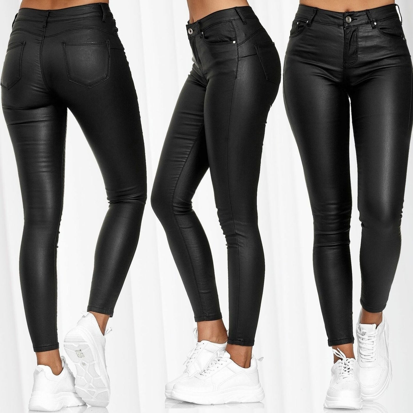 High Waist Leather Casual Pants - Novalito