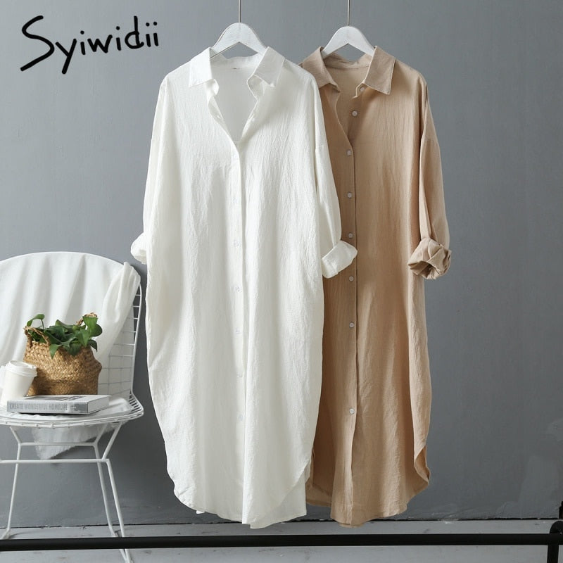 Long Cotton Loose Shirt Dress - Novalito