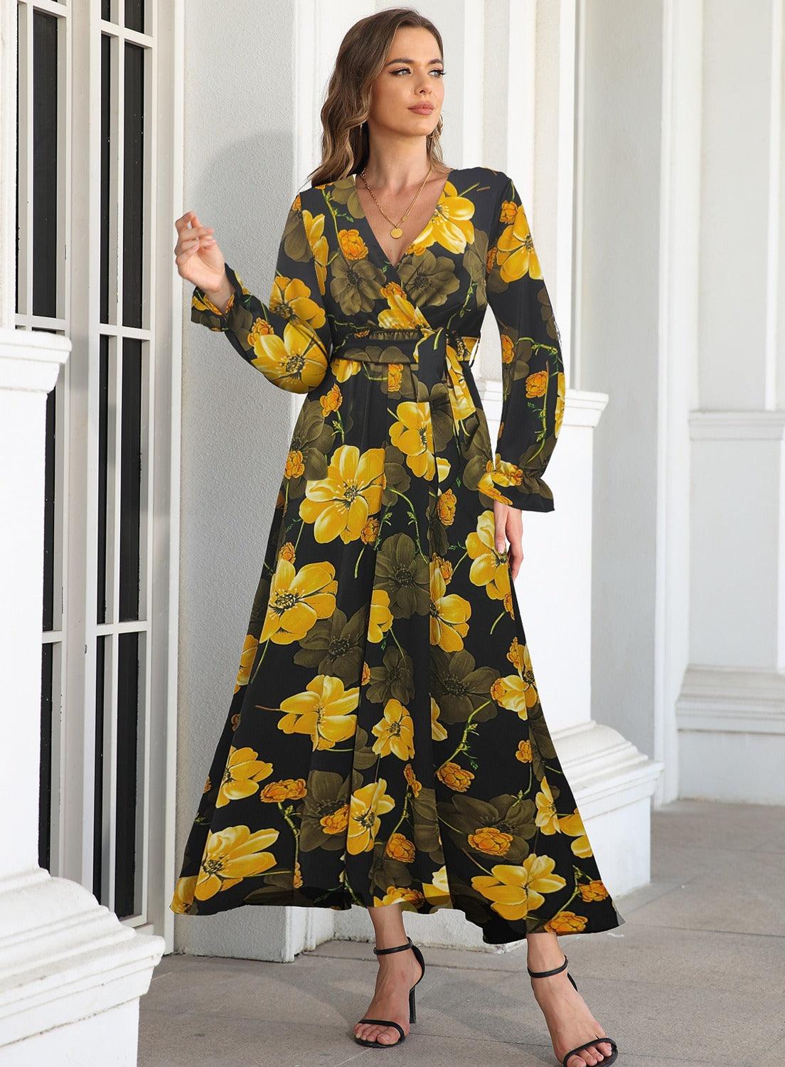 Floral V-neck long sleeved dress - Novalito