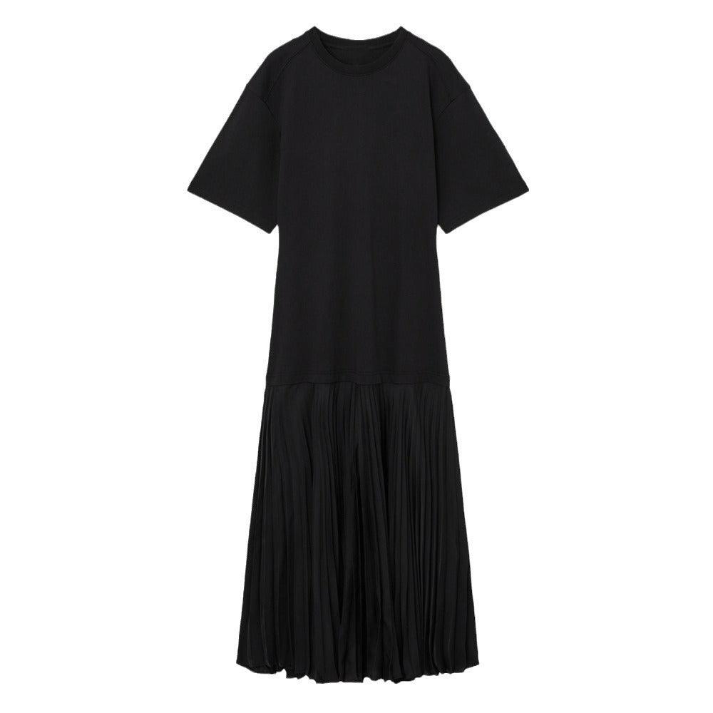 Casual pleated skirt patchwork T-shirt dress - Novalito