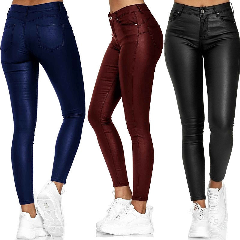 High Waist Leather Casual Pants - Novalito