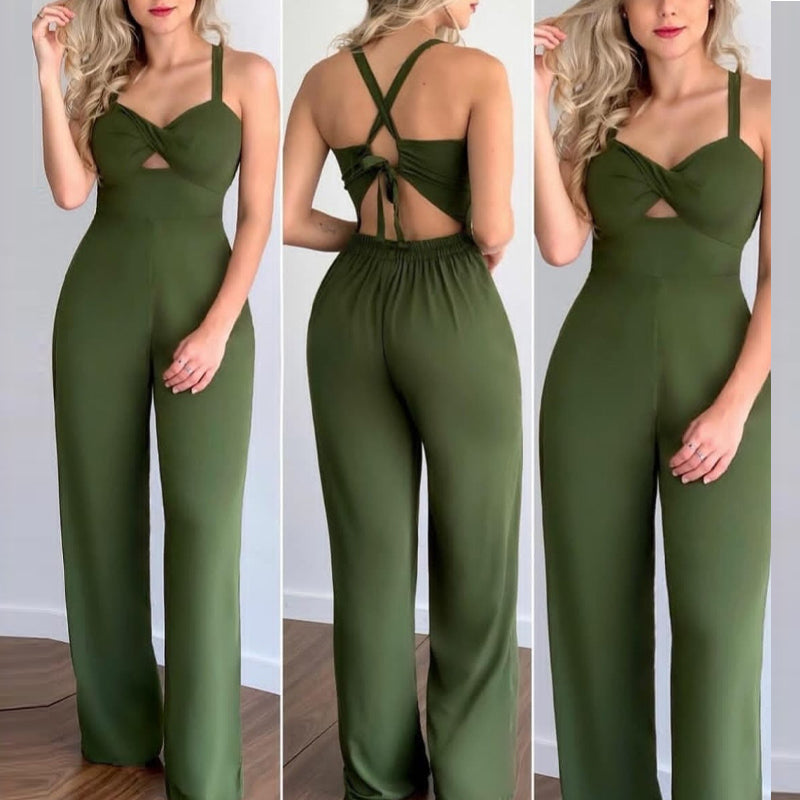 Hollowed out suspender slim fitting jumpsuit - Novalito