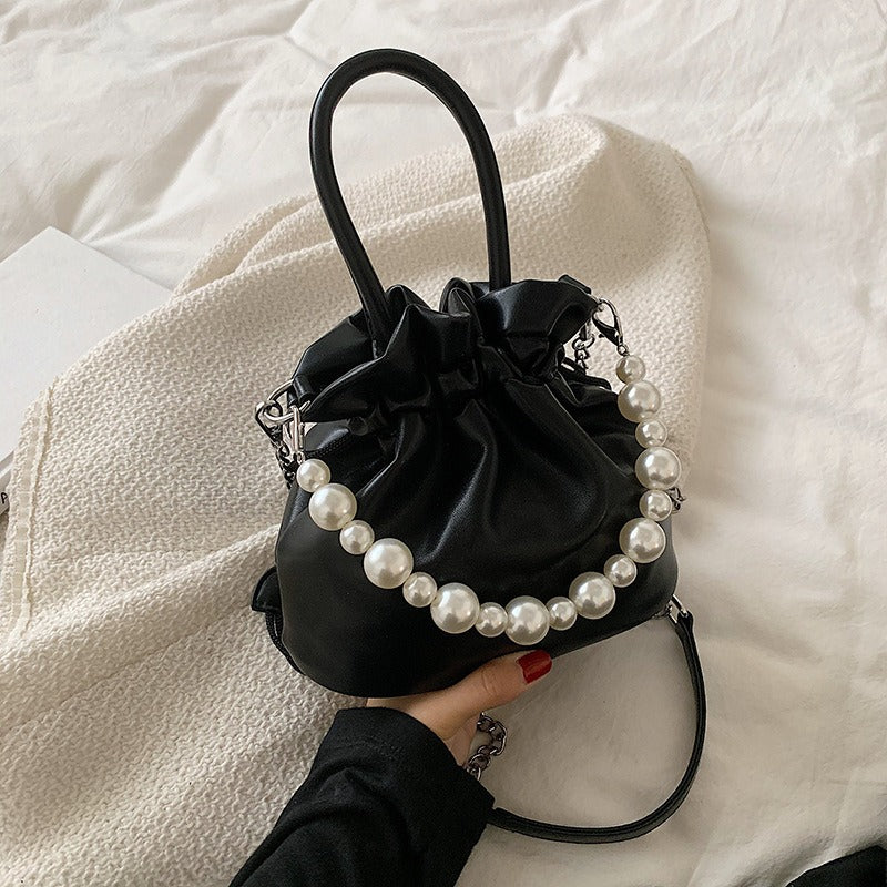 Pearl Chain Pleated Shoulder Handbag - Novalito