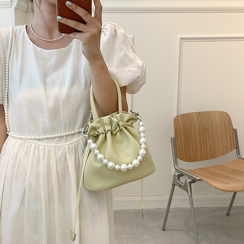 Pearl Chain Pleated Shoulder Handbag - Novalito