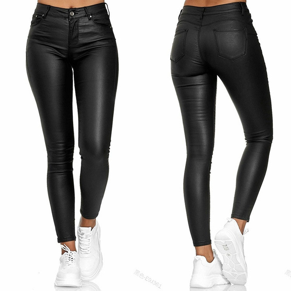 High Waist Leather Casual Pants - Novalito