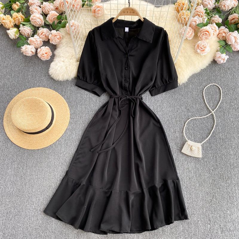 Shirt Collar Ruffle Midi Sumer Dress Summer - Novalito