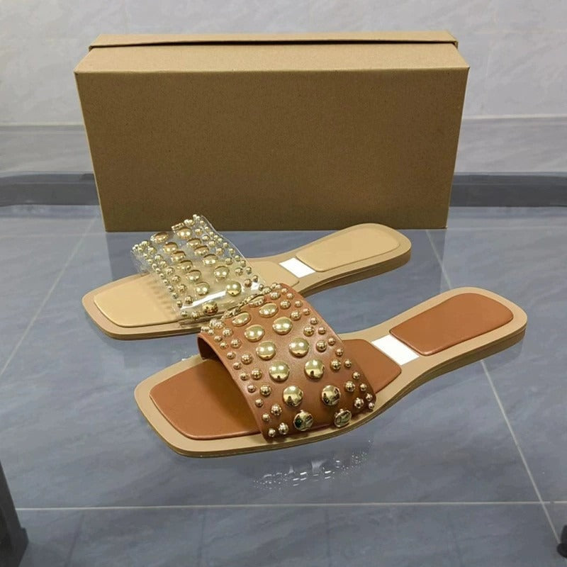 Flat Gold button sandals - Novalito