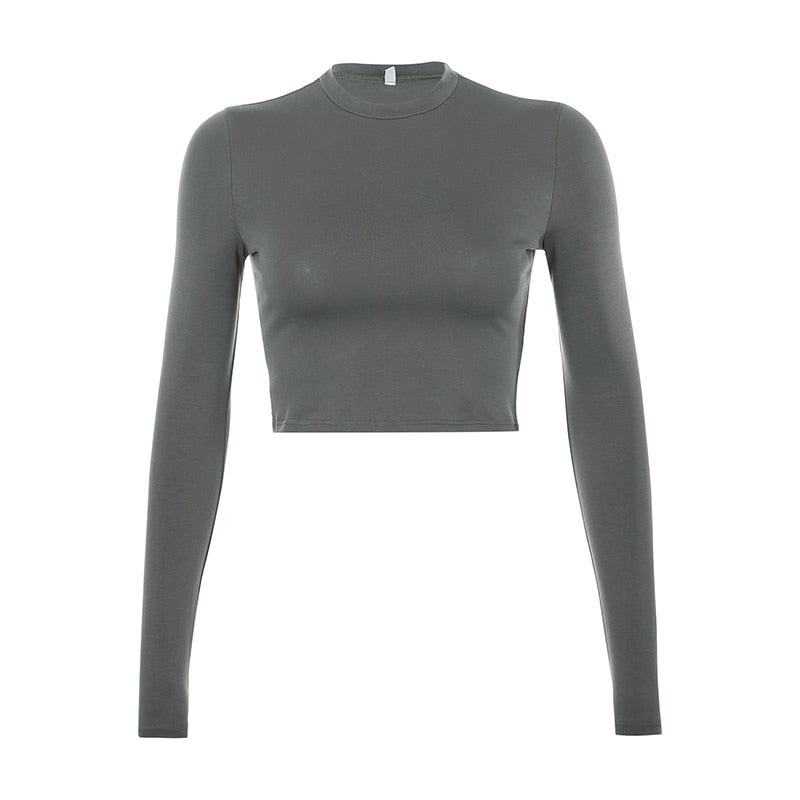 Long Sleeve Korean Crop Top T Shirt - Novalito