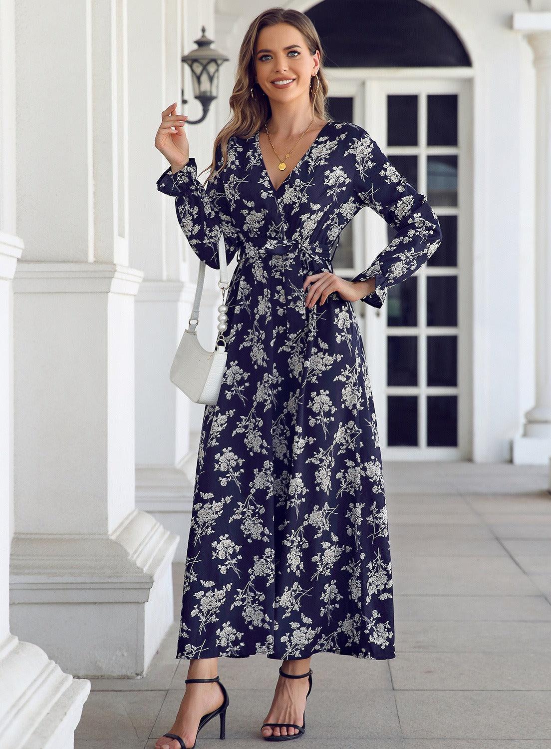 Floral V-neck long sleeved dress - Novalito