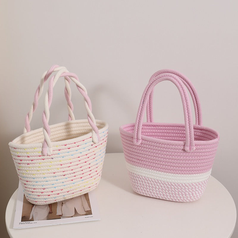 Pink Twist Portable Cotton Thread Woven Bag - Novalito