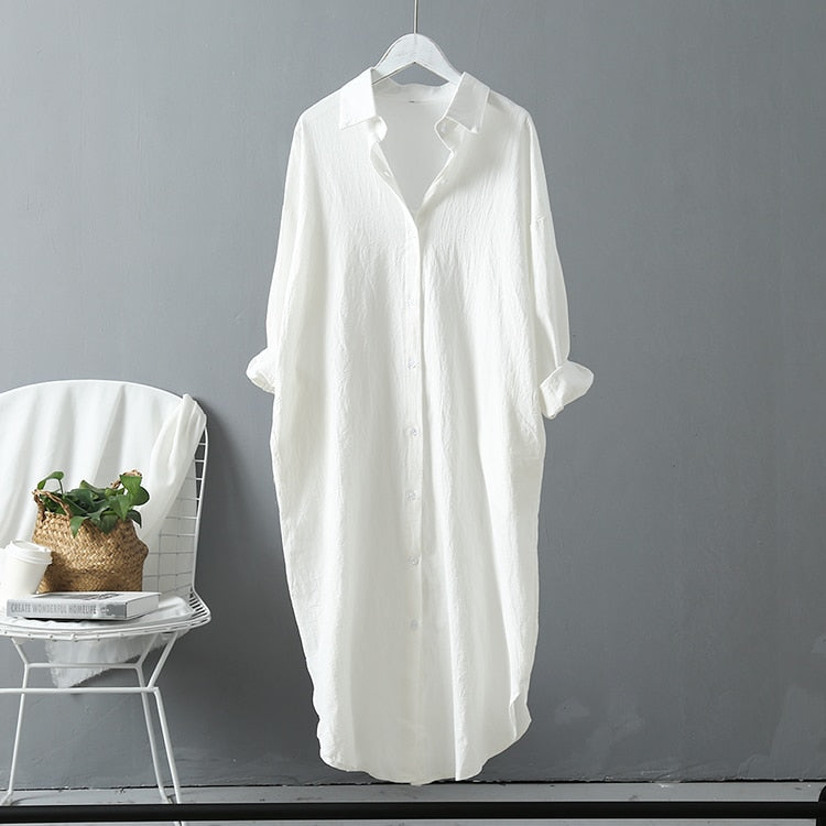 Long Cotton Loose Shirt Dress - Novalito