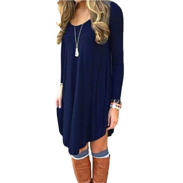 Long Sleeve Casual Loose T-Shirt Dress - Novalito