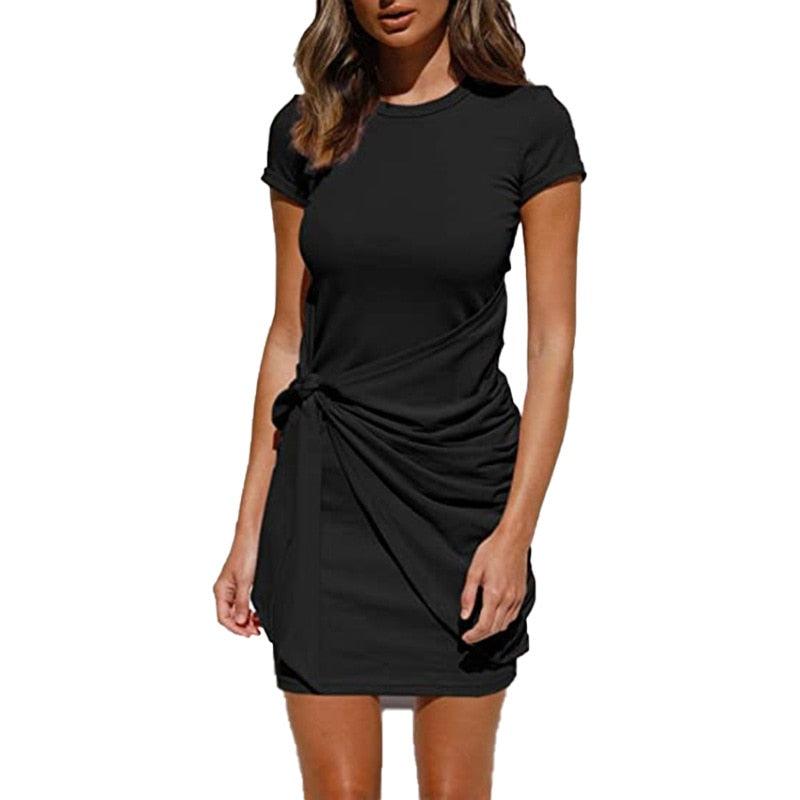 Self Tie Draped Summer T-Shirt Dress - Novalito