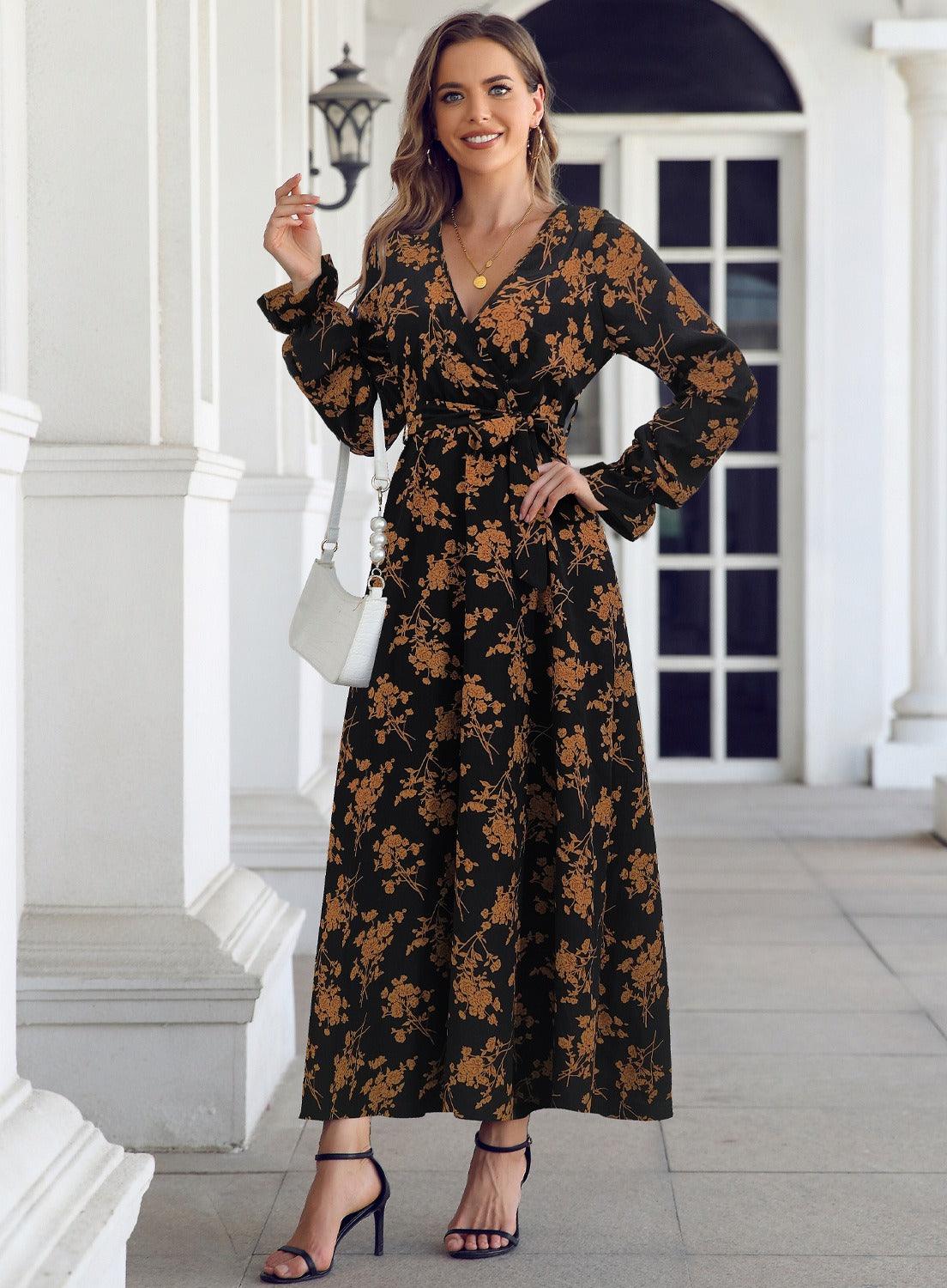 Floral V-neck long sleeved dress - Novalito