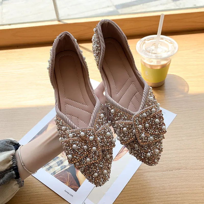 Flats Rhinestone Pointed Toe Shoe - Novalito