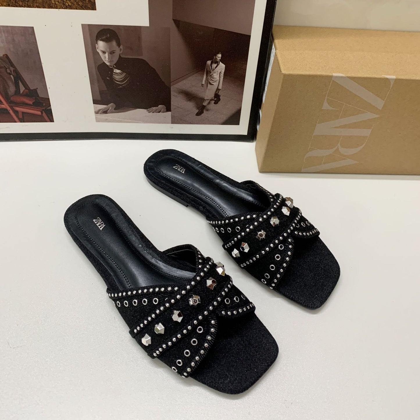 Denim rivets open toe sandals - Novalito