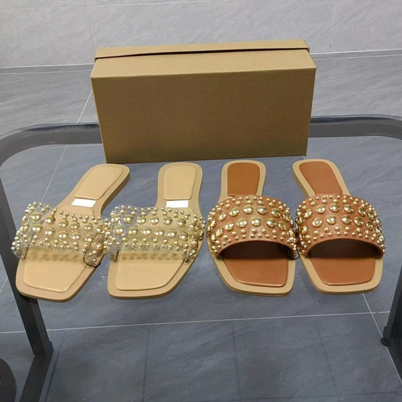 Flat Gold button sandals - Novalito