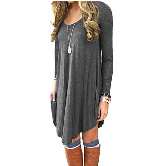 Long Sleeve Casual Loose T-Shirt Dress - Novalito