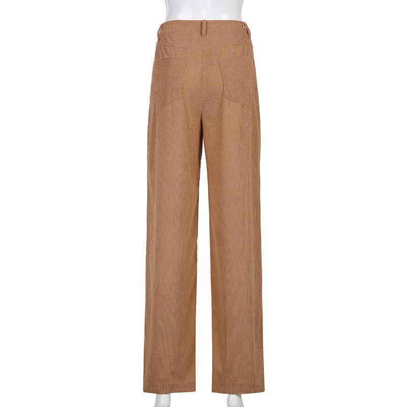 Retro Solid Corduroy High Waist Wide Pants - Novalito