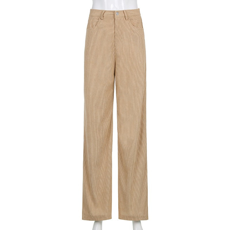 Retro Solid Corduroy High Waist Wide Pants - Novalito