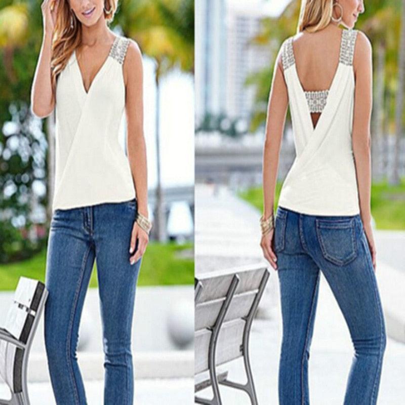 Casual Summer V-neck Tank Top Blouse - Novalito